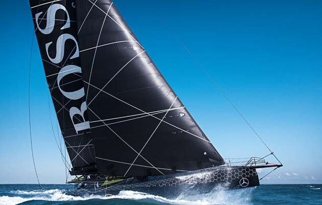 The new Hugo Boss IMOCA Open 60 race yacht skippered by Alex Thomson. Credit: Lloyd Images/ AT Racing